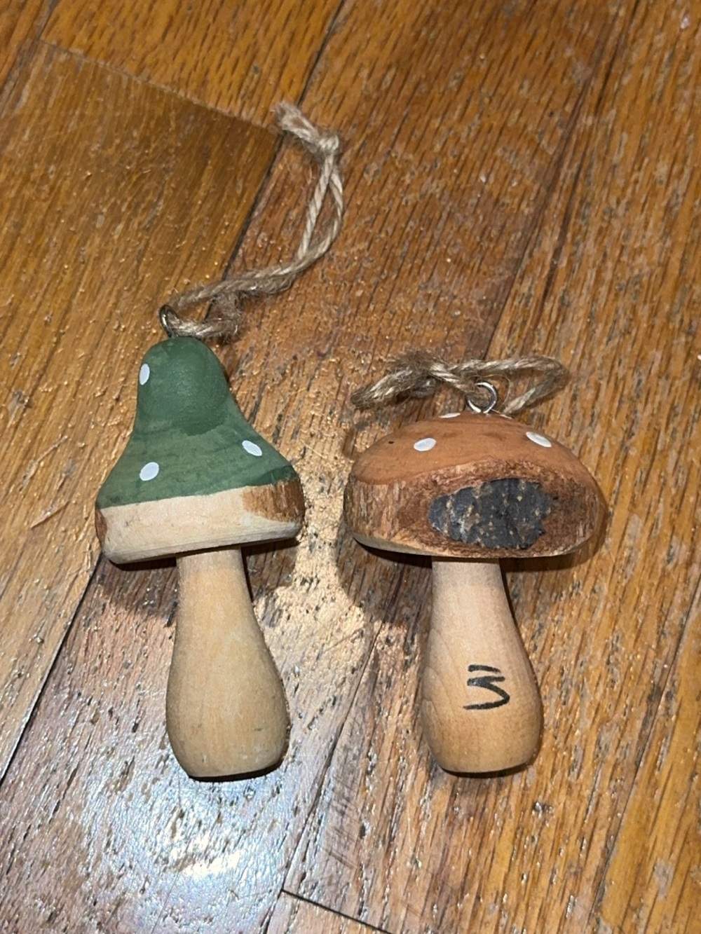2 count wooden hand carved mushrooms ornaments trinkets